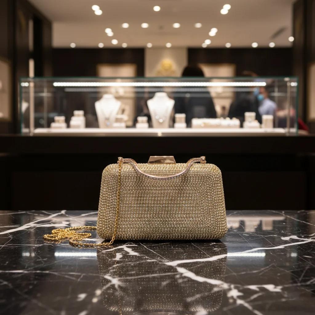 VPH Gift Store Elegant Light Peach Crystal Diamond Purse for Women