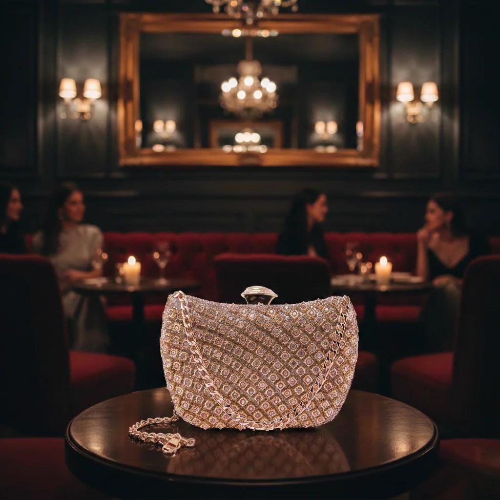 VPH Gift Store Silver Sand Luxury Diamond Clutch Shoulder Sling Bag for Women