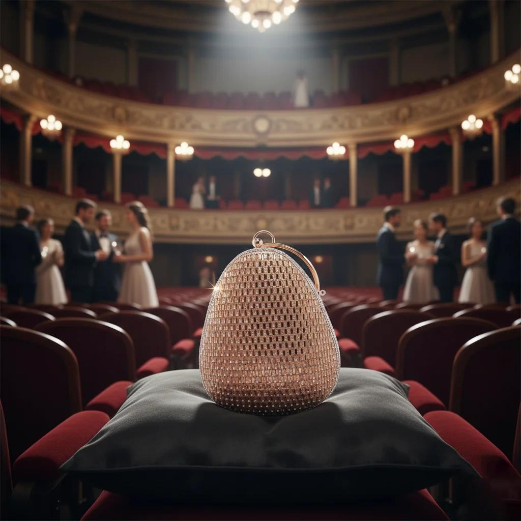 VPH Gift Store Pinkish Tan Silver Rhinestone Round Handle Clutch Bag