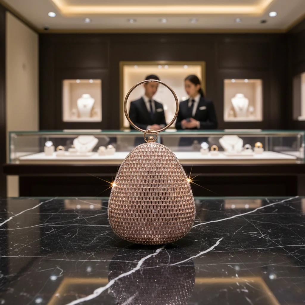 VPH Gift Store Pink Flare Silver Rhinestone Round Handle Clutch Bag