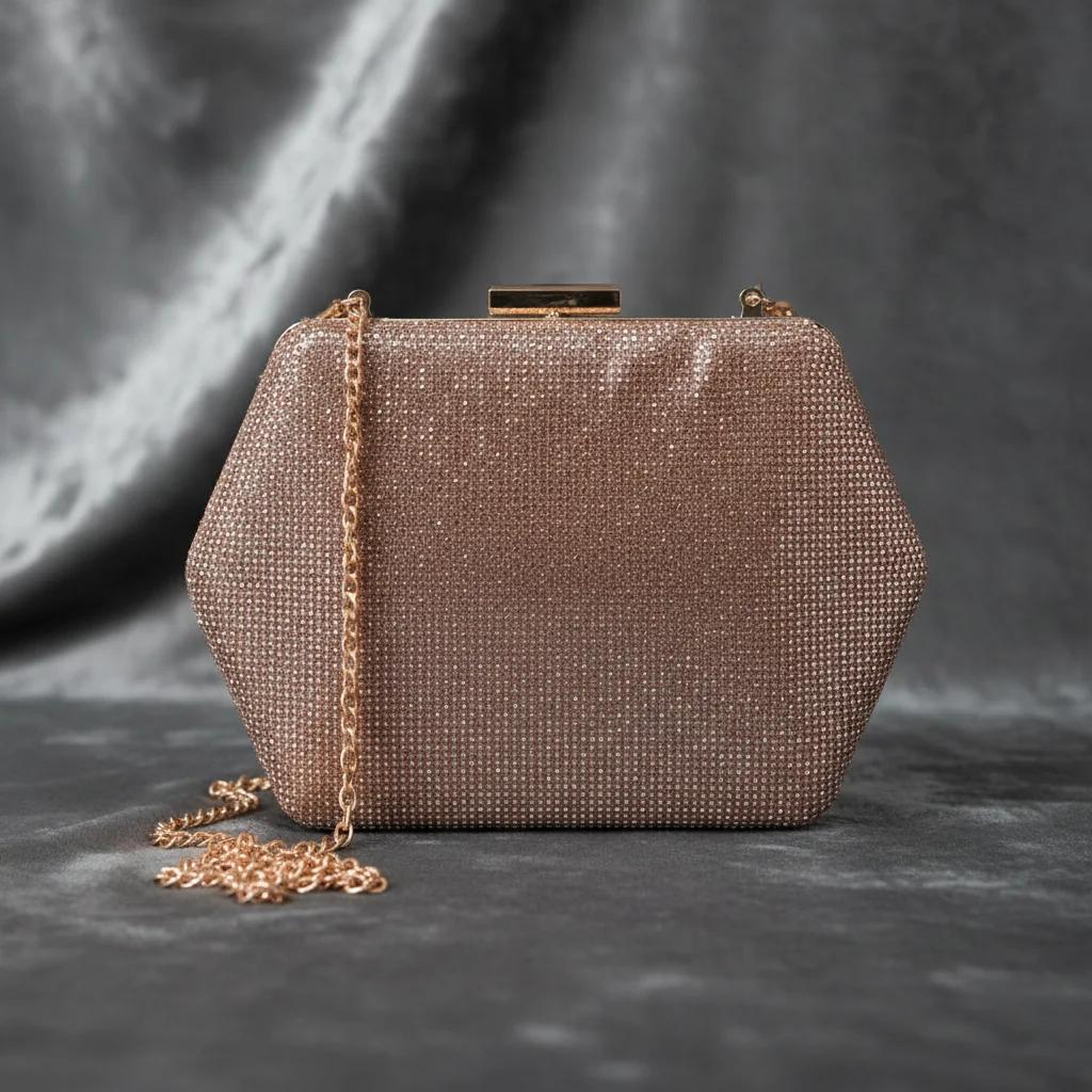 VPH Gift Store Elegant Oriental Pink Glittery Gold Corded Clutch Bag