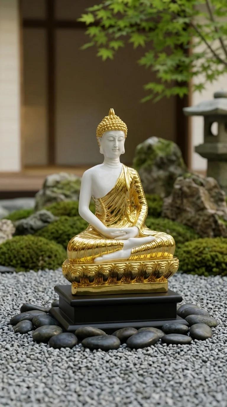 Value Gifts White Gold Buddha Statue in Polystone Perfect Spiritual Home Décor