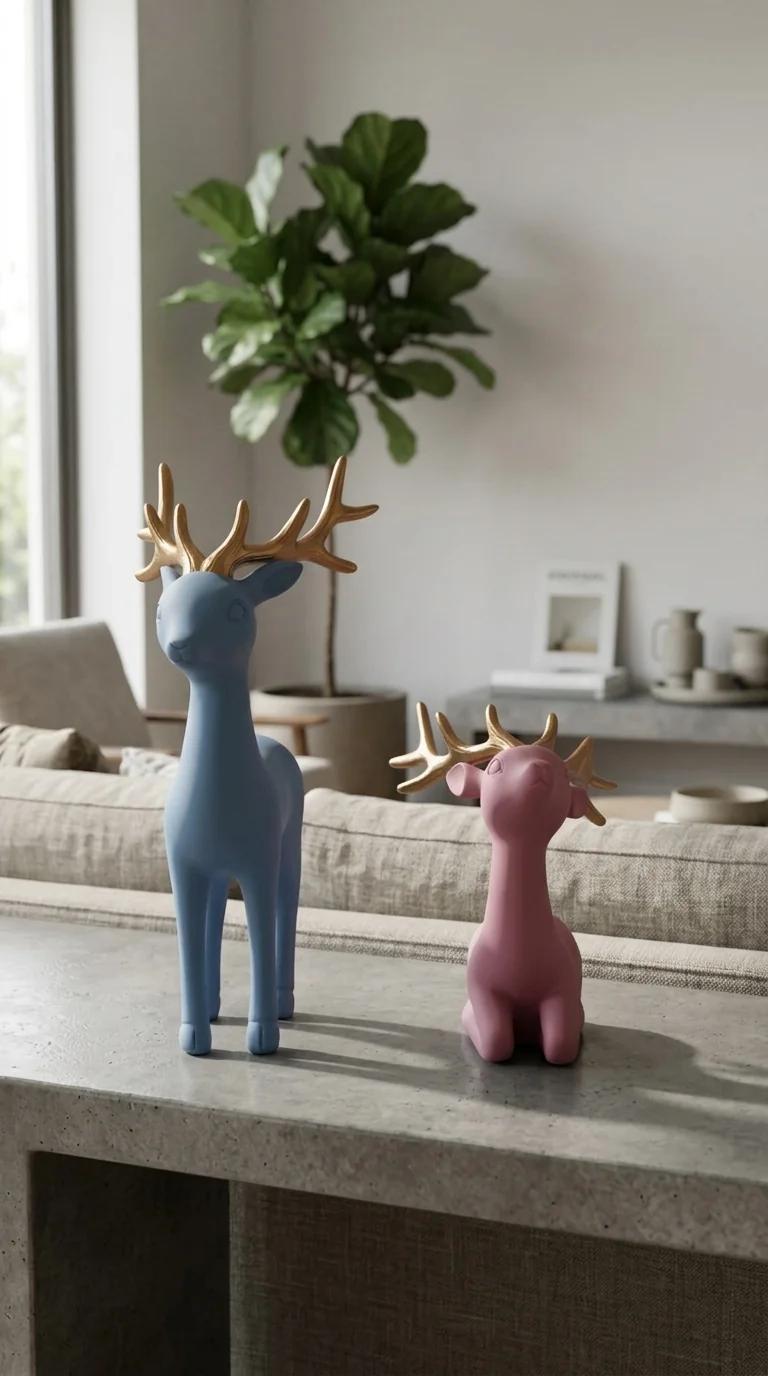 Value Gifts Elegant Resin Reindeer Couple Figurine for Home and Festive Gift