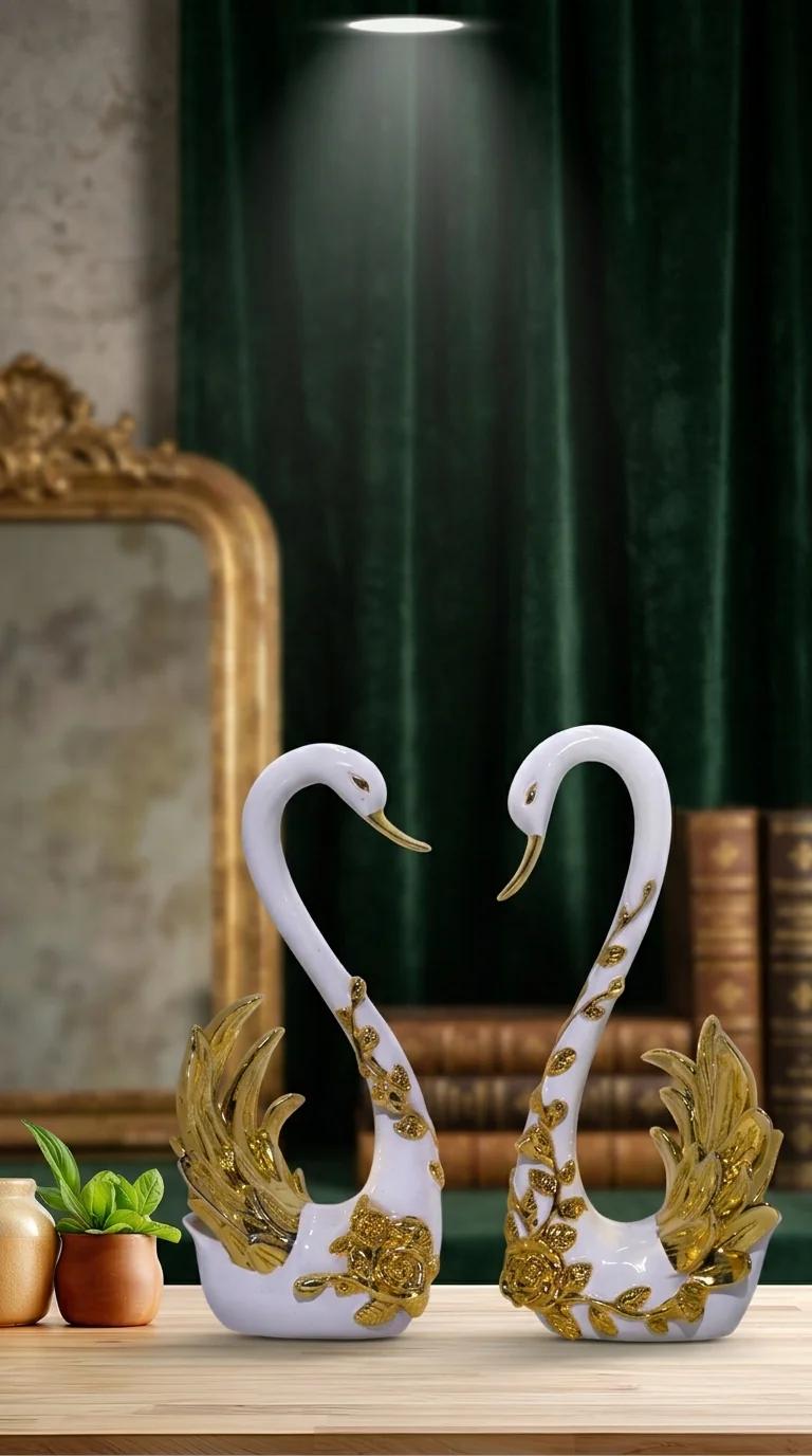 Value Gifts Elegant Swan Couple Pair Figurine Home Decoration and Gift Item