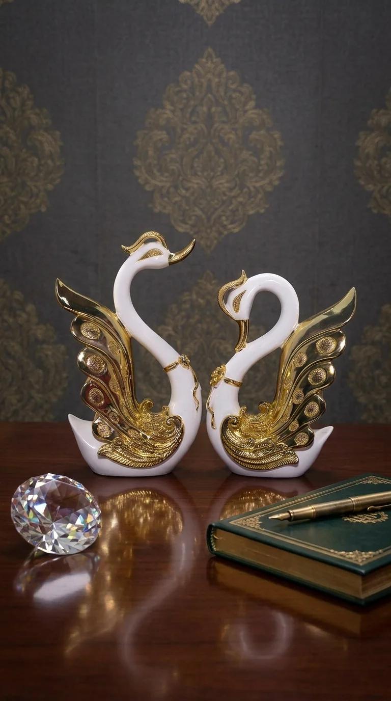 Value Gifts Swan Couple Feather Ornament for Living Room and Home Decoration