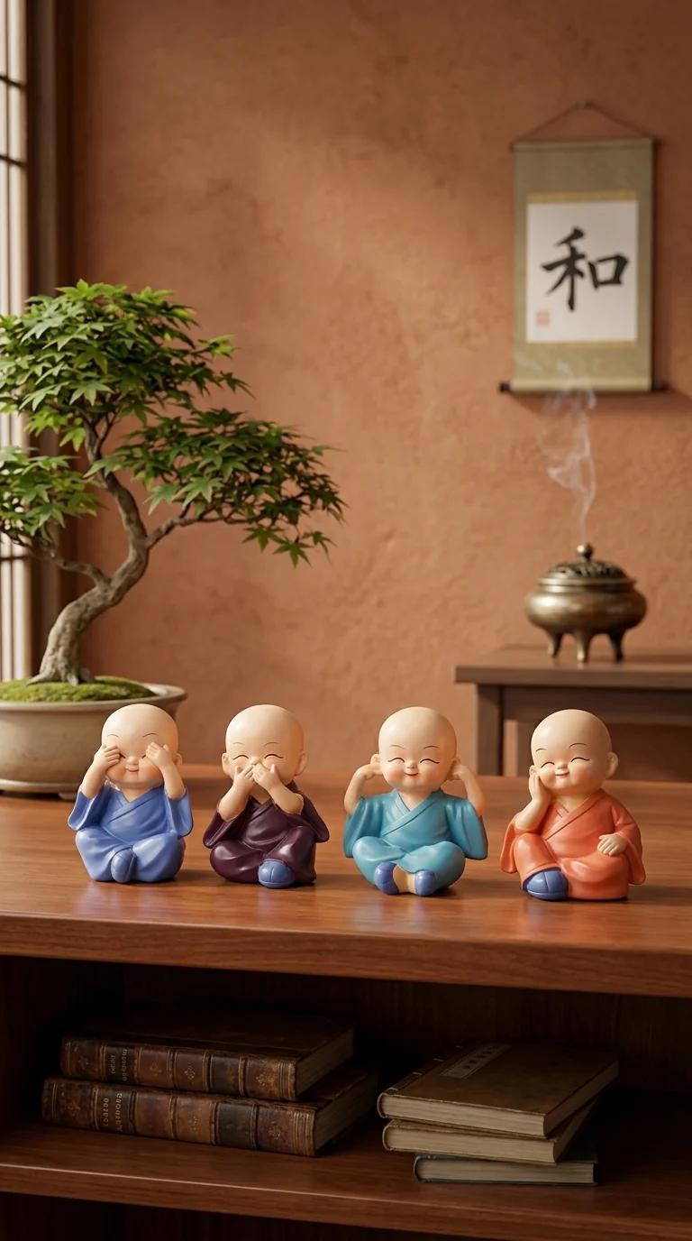 Value Gifts Little Buddha Monks Figurine for Car Dashboard and Living Room