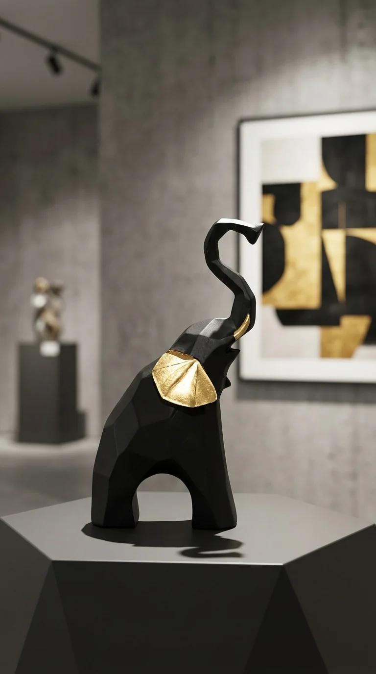 Value Gifts Black and Gold Elephant Baby Figurines Decorative Showpiece for Home