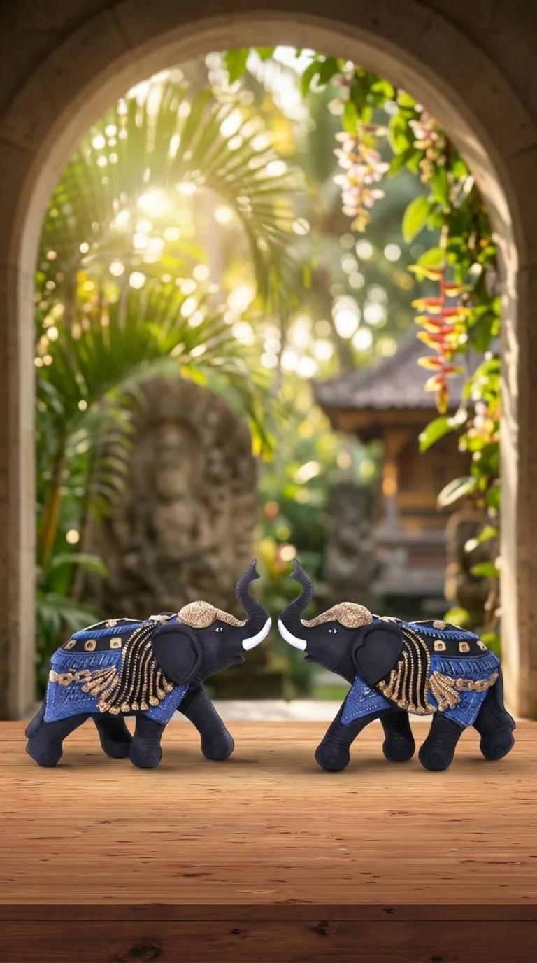 Value Gifts Decorative Indian Royal Elephant Pair Statue Small Size for Living Room