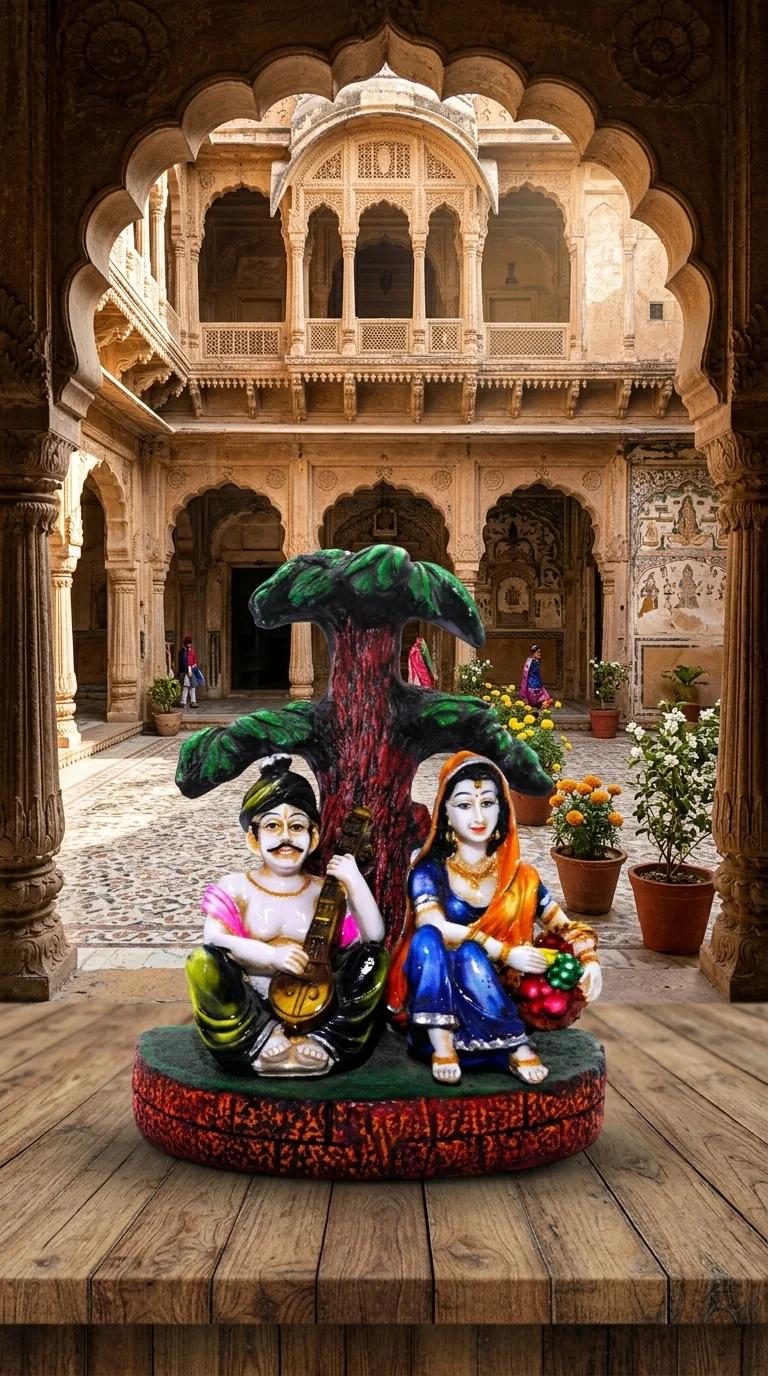 Value Gifts Ethnic Rajasthani Couple Figurine with Tree for Home Decoration