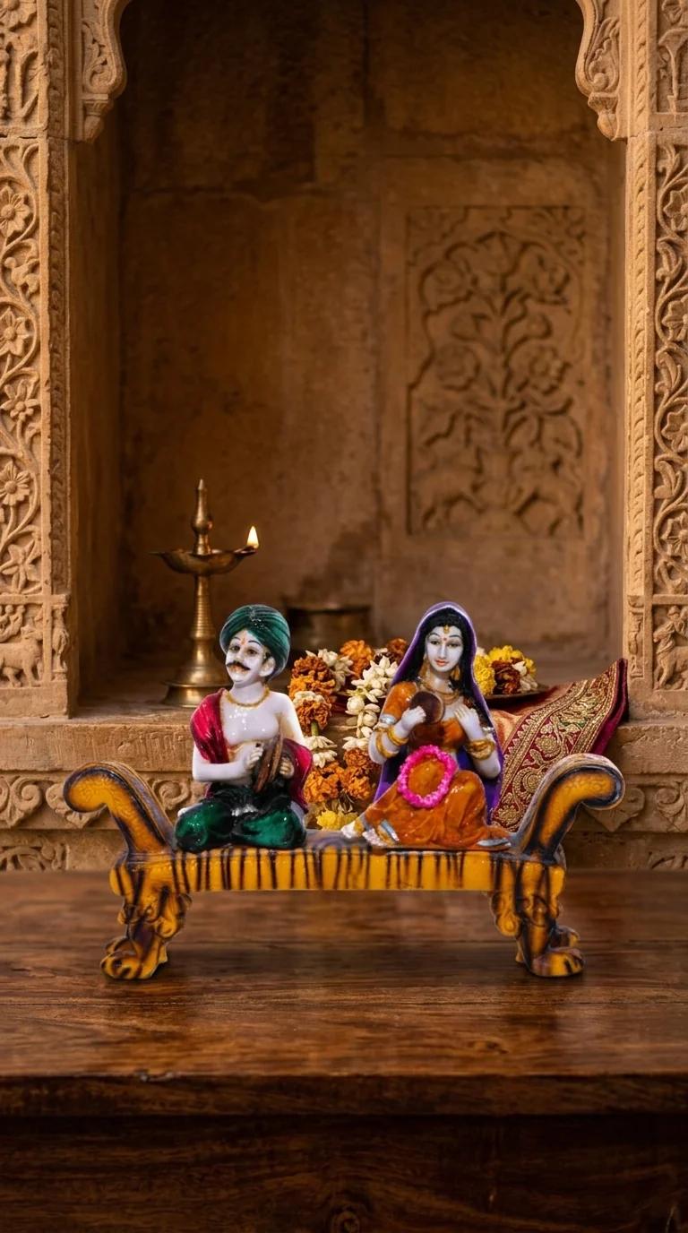 Value Gifts Rajasthani Musician Couple Sitting on Cot Decorative Statue for Living Room