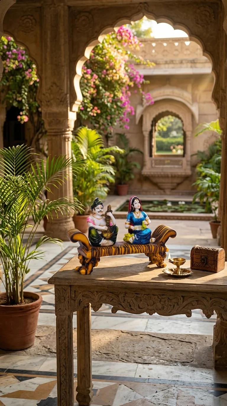 Value Gifts Ethnic Rajasthani Couple Playing Veena Showpiece for Home Decoration