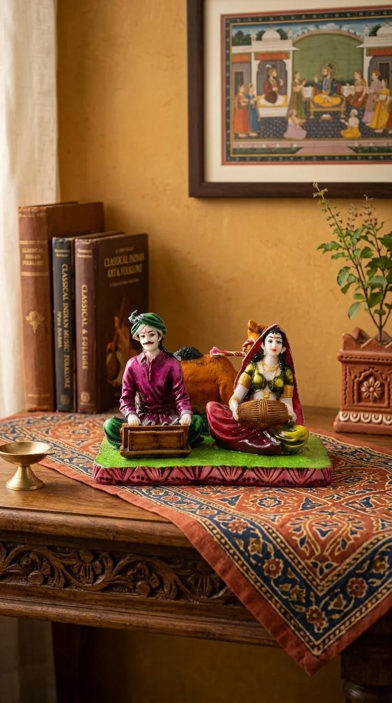 Value Gifts Rajasthani Couple Playing Harmonium and Veena Decorative Statue