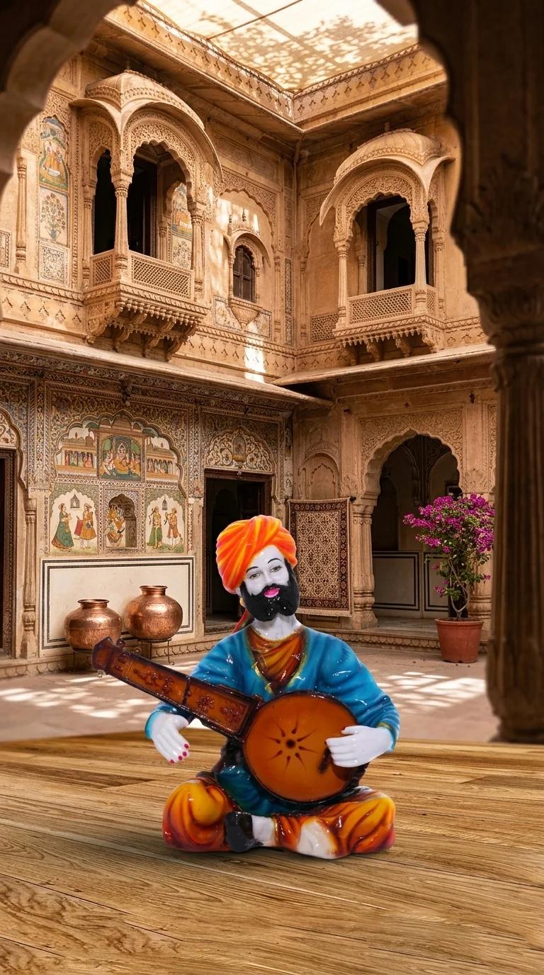Value Gifts Musical Rajasthani Man Sitar Ornament for Living Room Decoration