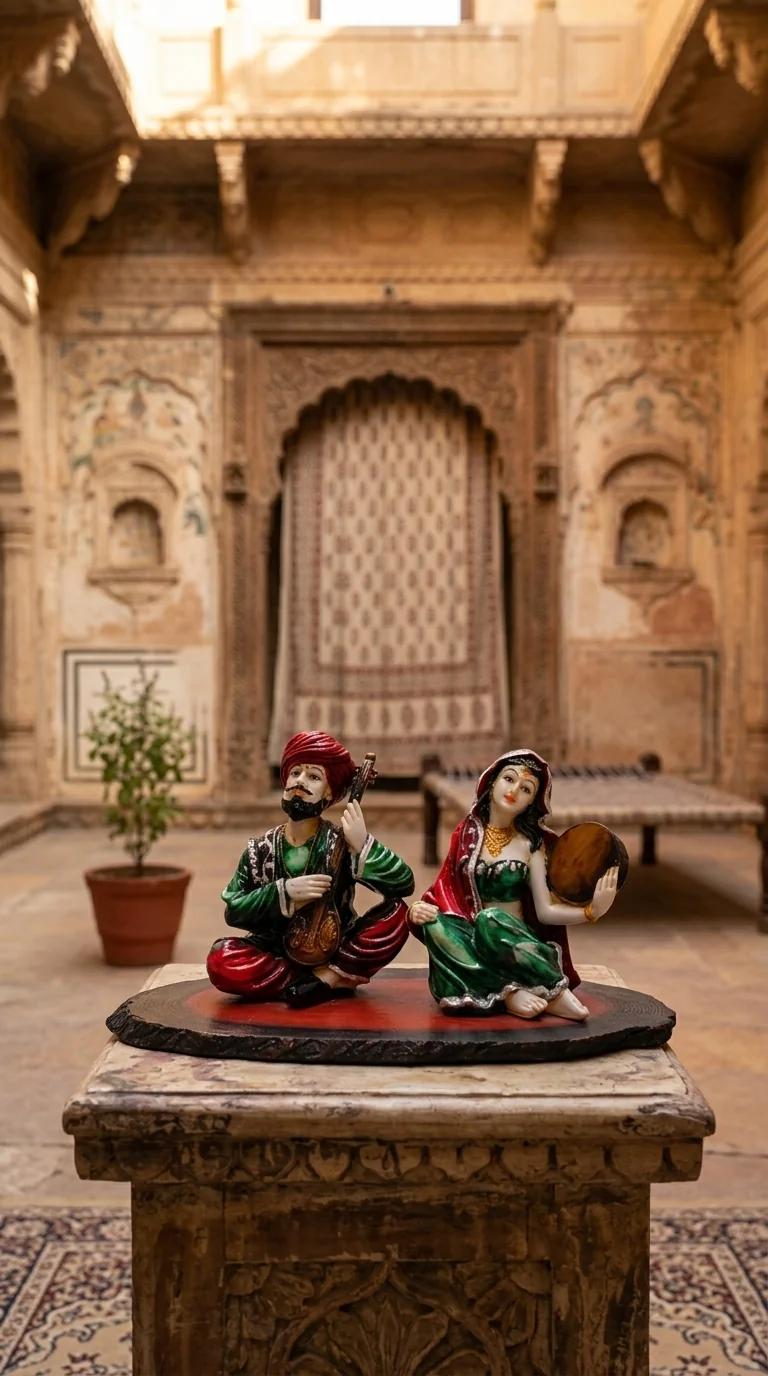 Value Gifts Ethnic Punjabi Couple Playing Sitar Home Decor Ornament