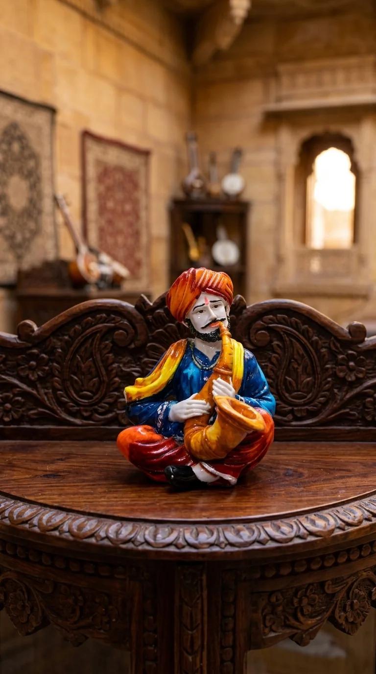 Value Gifts Ethnic Rajasthani Couple Playing Saxophone Showpiece for Living Room