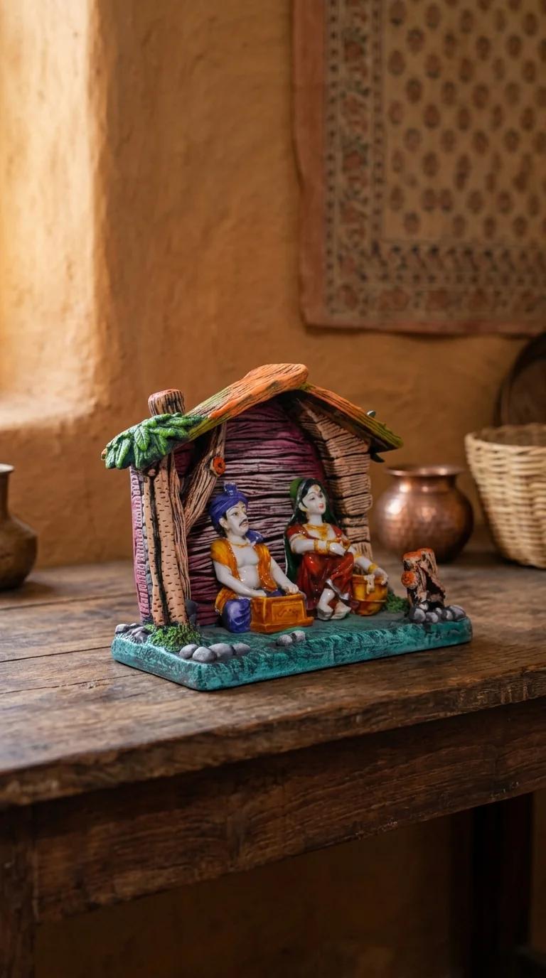 Value Gifts Ethnic Rajasthani Couple Figurine with Harmonium for Living Room Decor