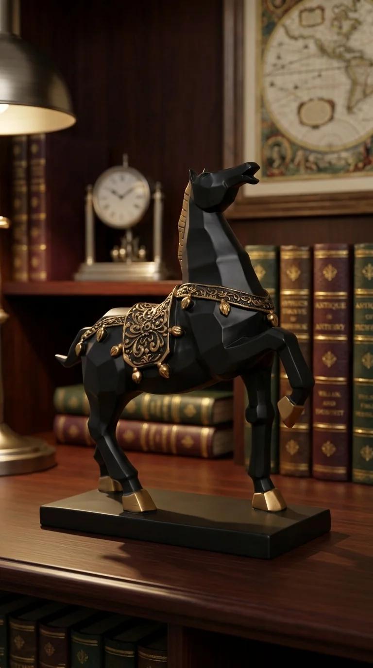 Value Gifts Black and Gold Polyresin Horse Decorative Statue for Home and Office