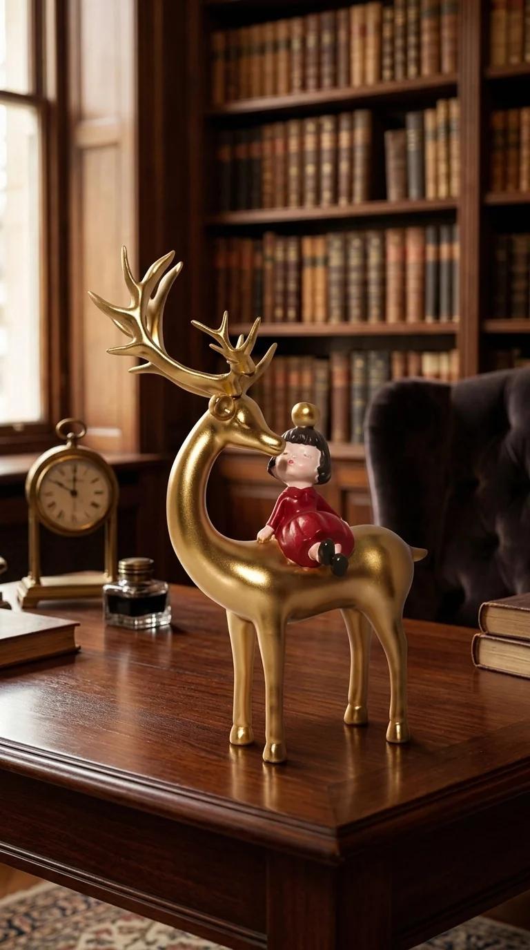 Value Gifts Elegant Fairy Reindeer Figurine with Doll for Office and Living Room