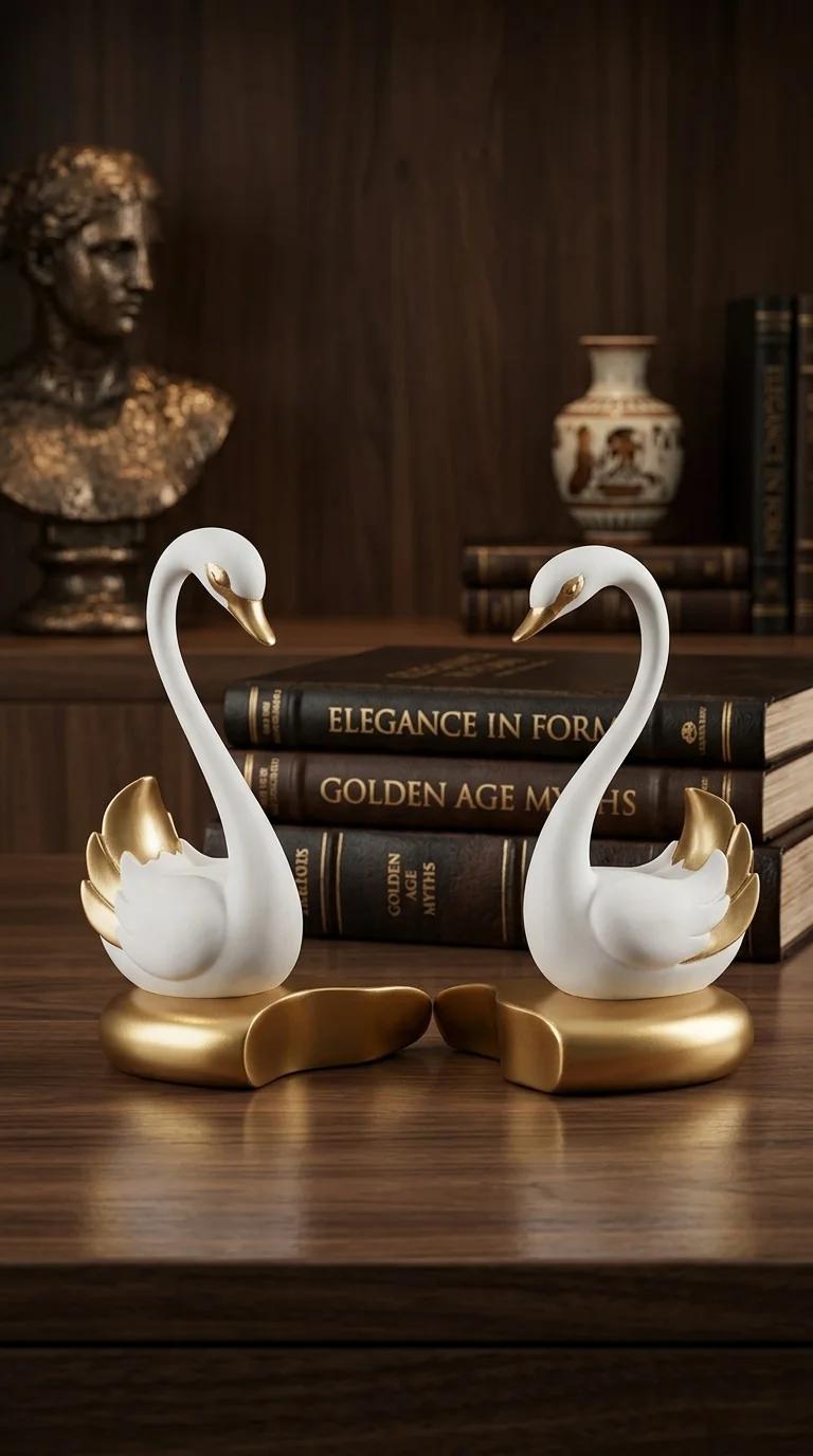 Value Gifts Elegant Swan Pair White and Gold Figurine for Living Room Decor