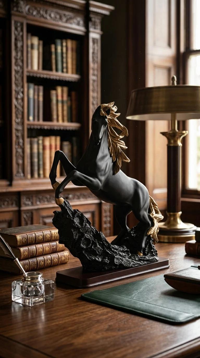 Value Gifts Modern Black Horse Stallion Rearing Figurine for Living Room and Desk