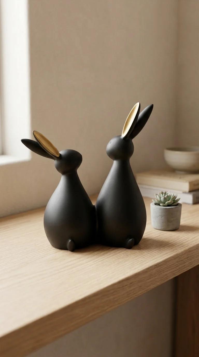 MH Decors Elegant Rabbit Pair Statue for Home and Office Tabletop Decor