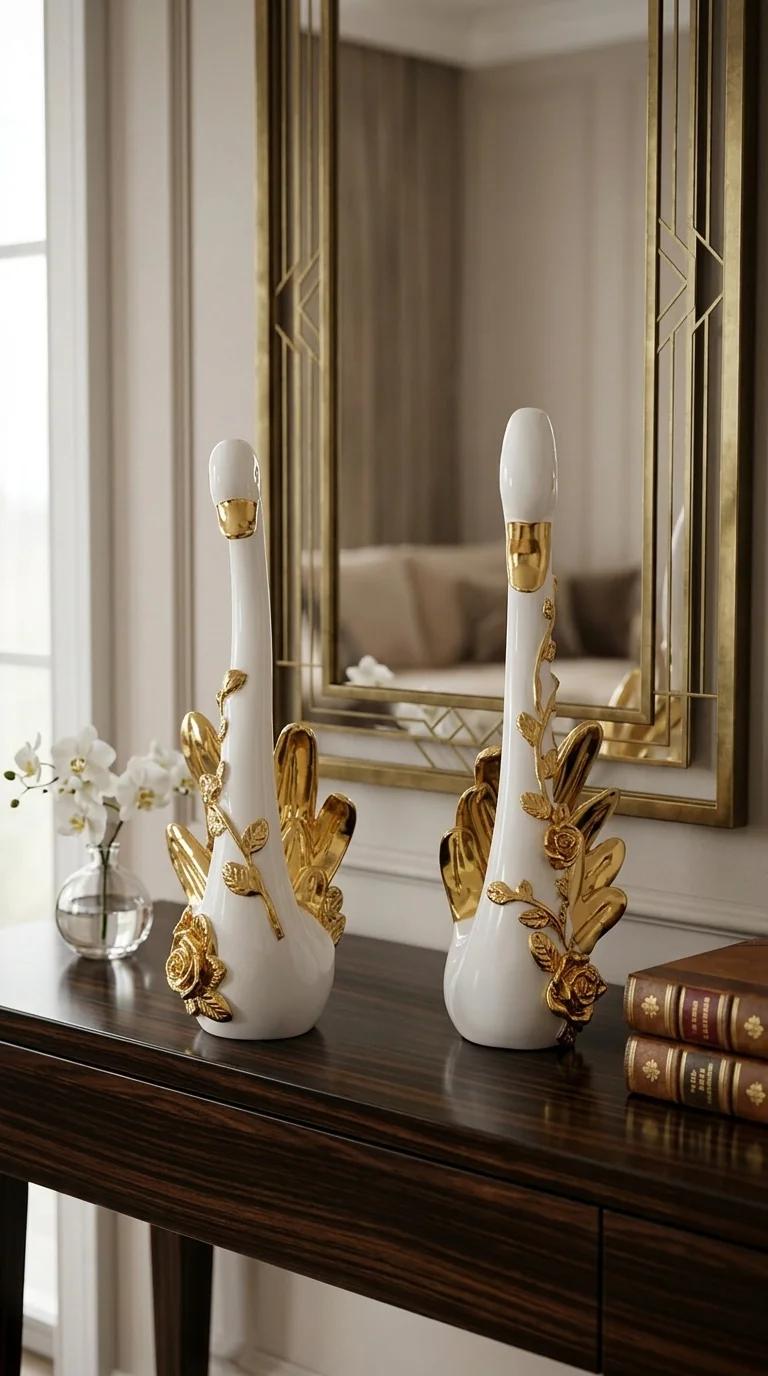 MH Decors Elegant Swan Couple Figurines for Home Decoration and Gifting