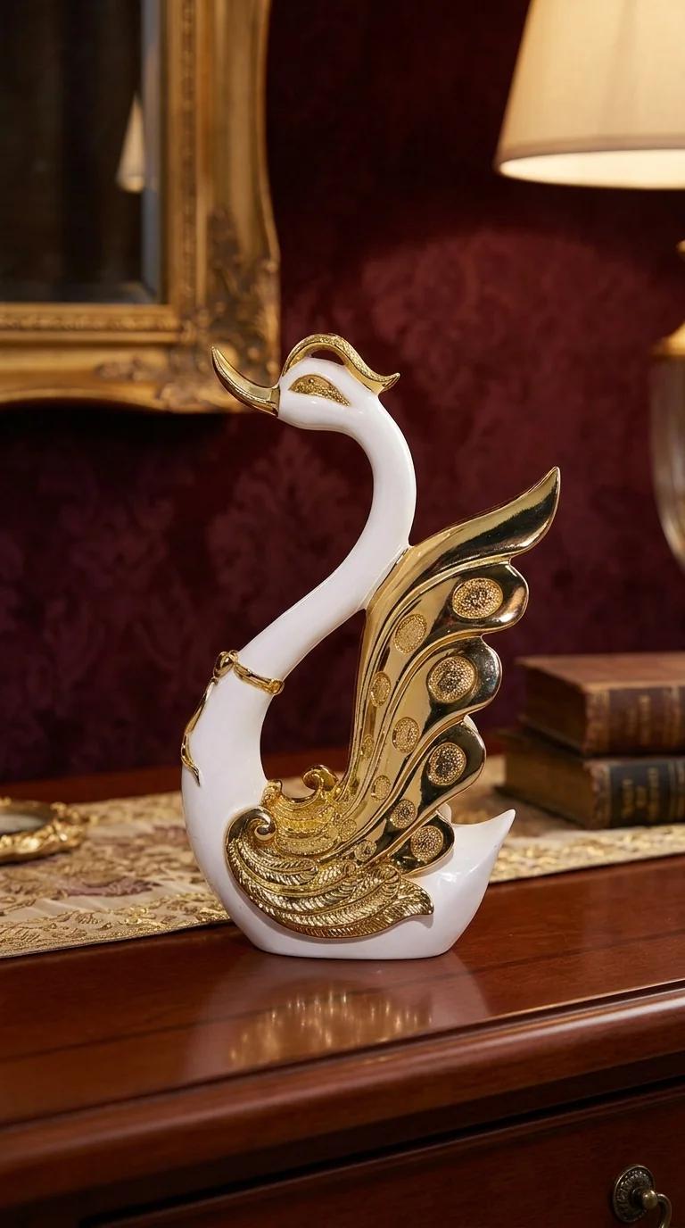 MH Decors Elegant Swan Pair Feather Figurines for Home and Tabletop Decoration