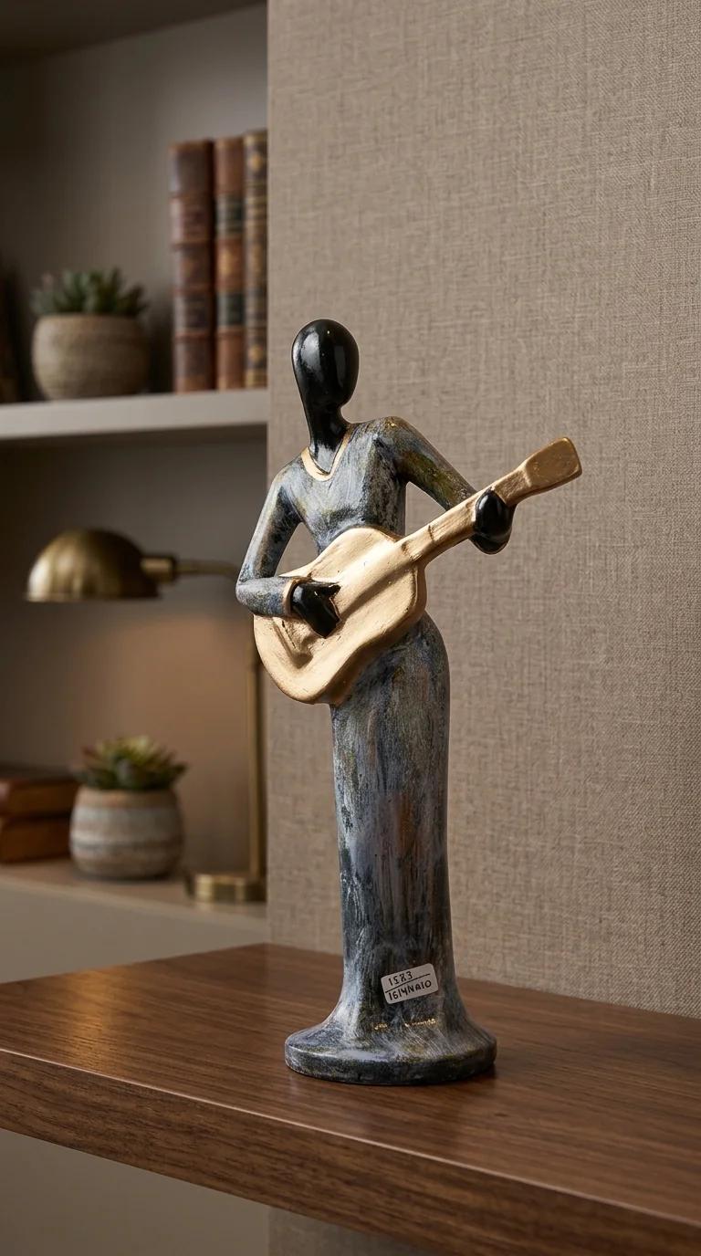 MH Decors Elegant Tribal Musician Ladies Statue Playing Clarinet Guitar and Saxophone for Home Decor
