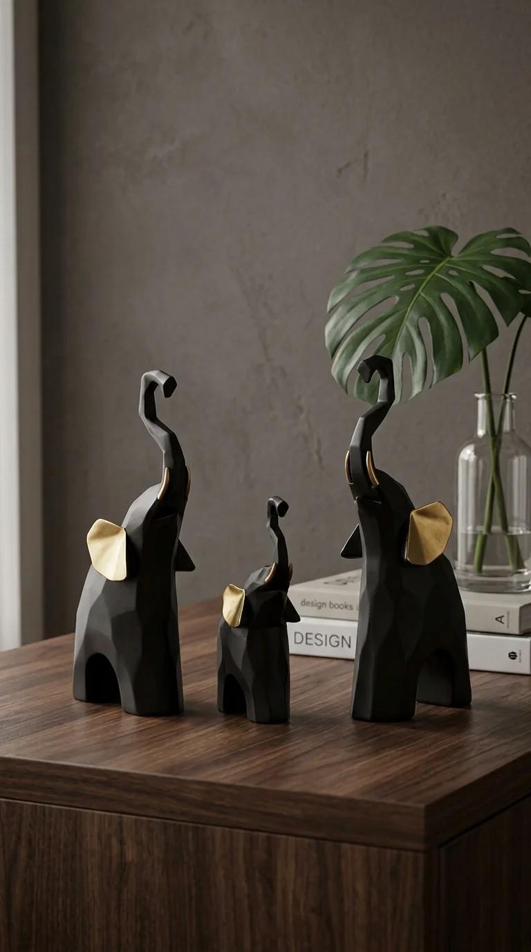 MH Decors Elegant Baby Elephant Showpiece Black and Gold for Home Interior Decoration