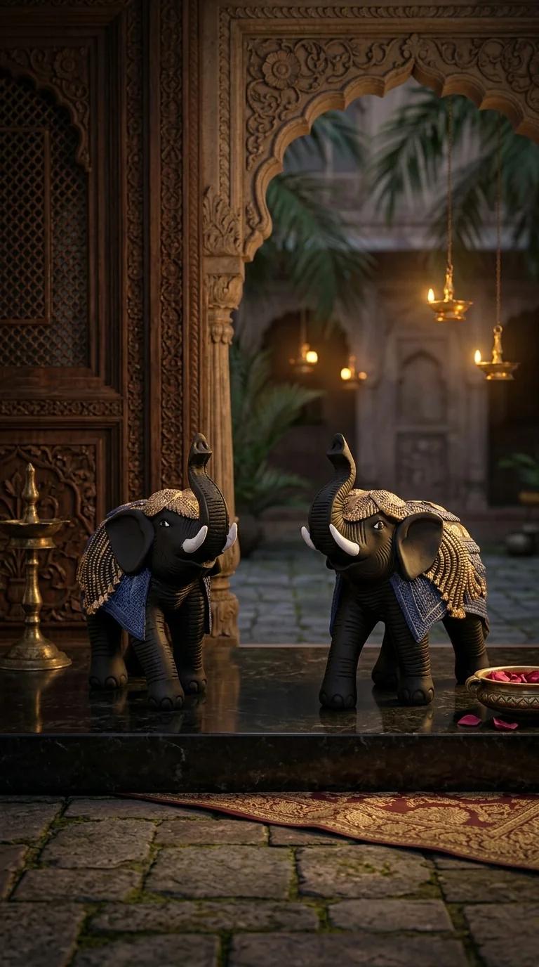 MH Decors Medium Size Royal Elephant Pair Figurines for Living Room and Gift