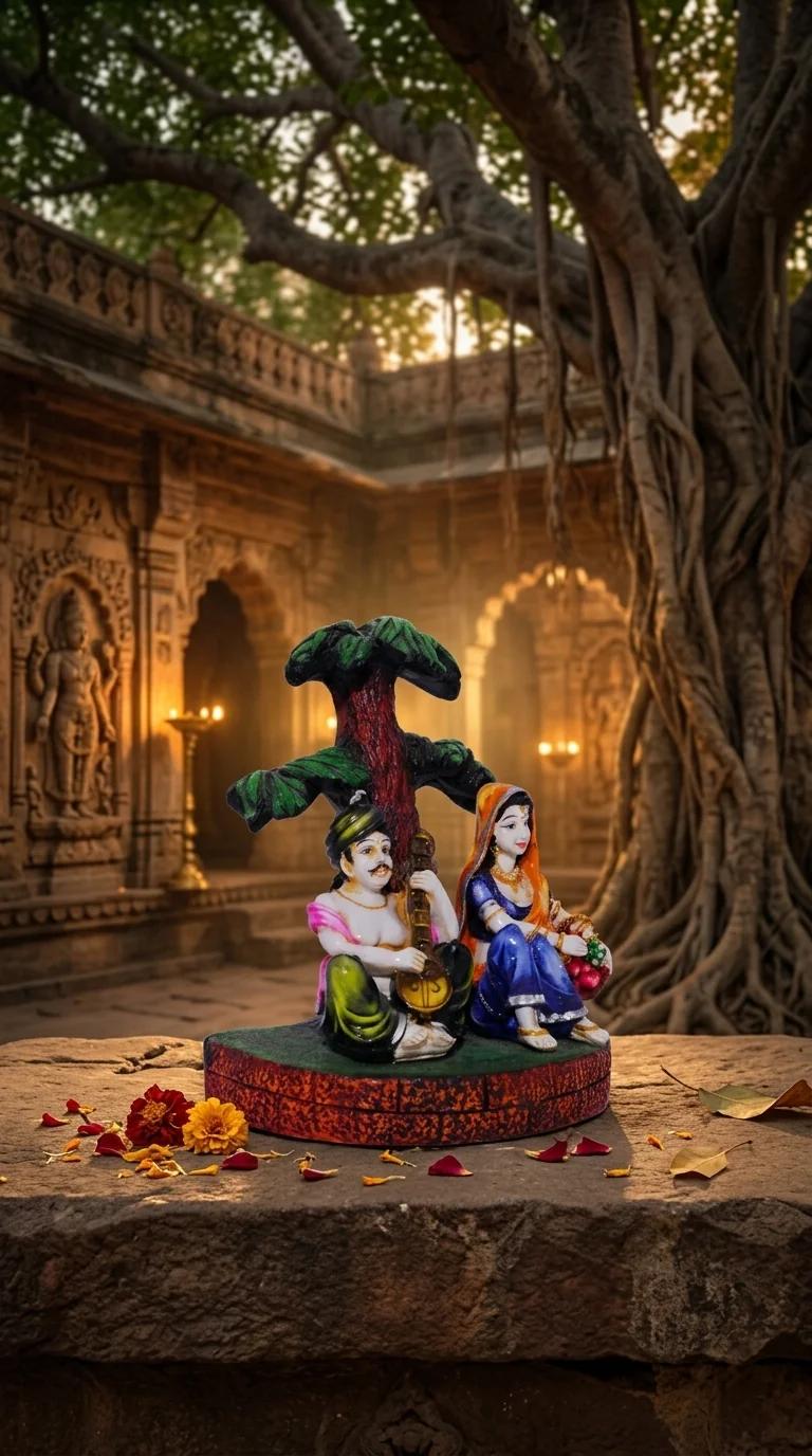MH Decors Elegant Rajasthani Couple Playing Music with Tree Figurine for Home Display