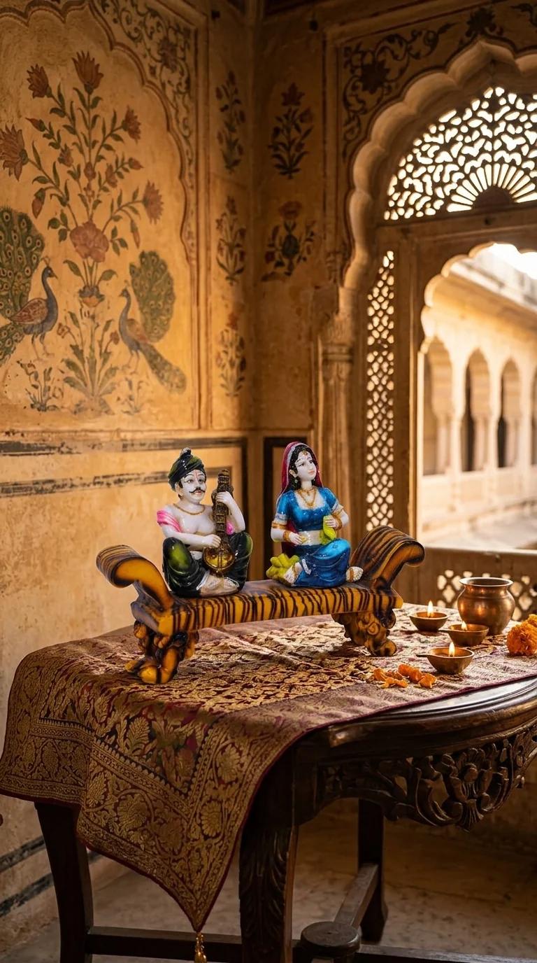 MH Decors Handcrafted Rajasthani Couple Playing Veena Showpiece for Home Display