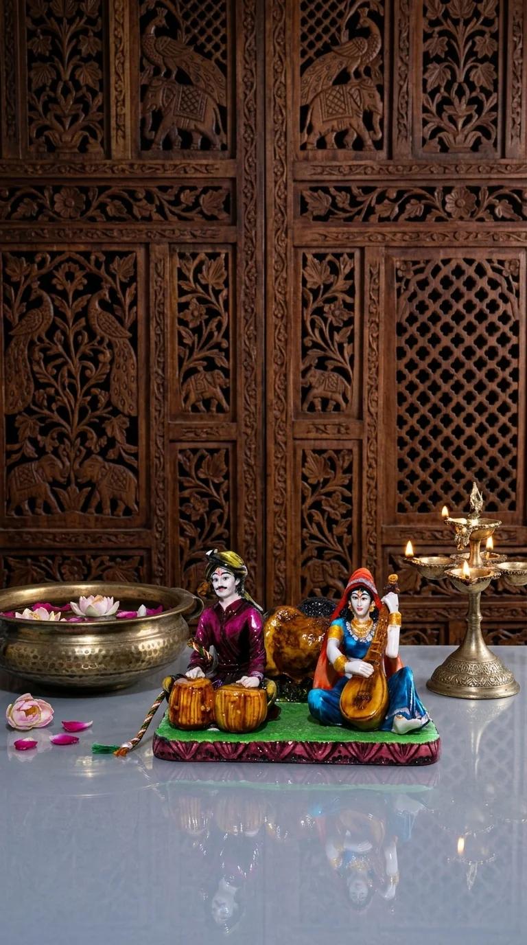 MH Decors Elegant Traditional Rajasthani Couple Playing Tabla Veena Figurine for Home Decor