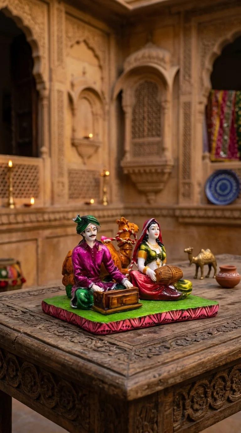MH Decors Premium Rajasthani Harmonium Veena Couple Showpiece for Living Room and Office