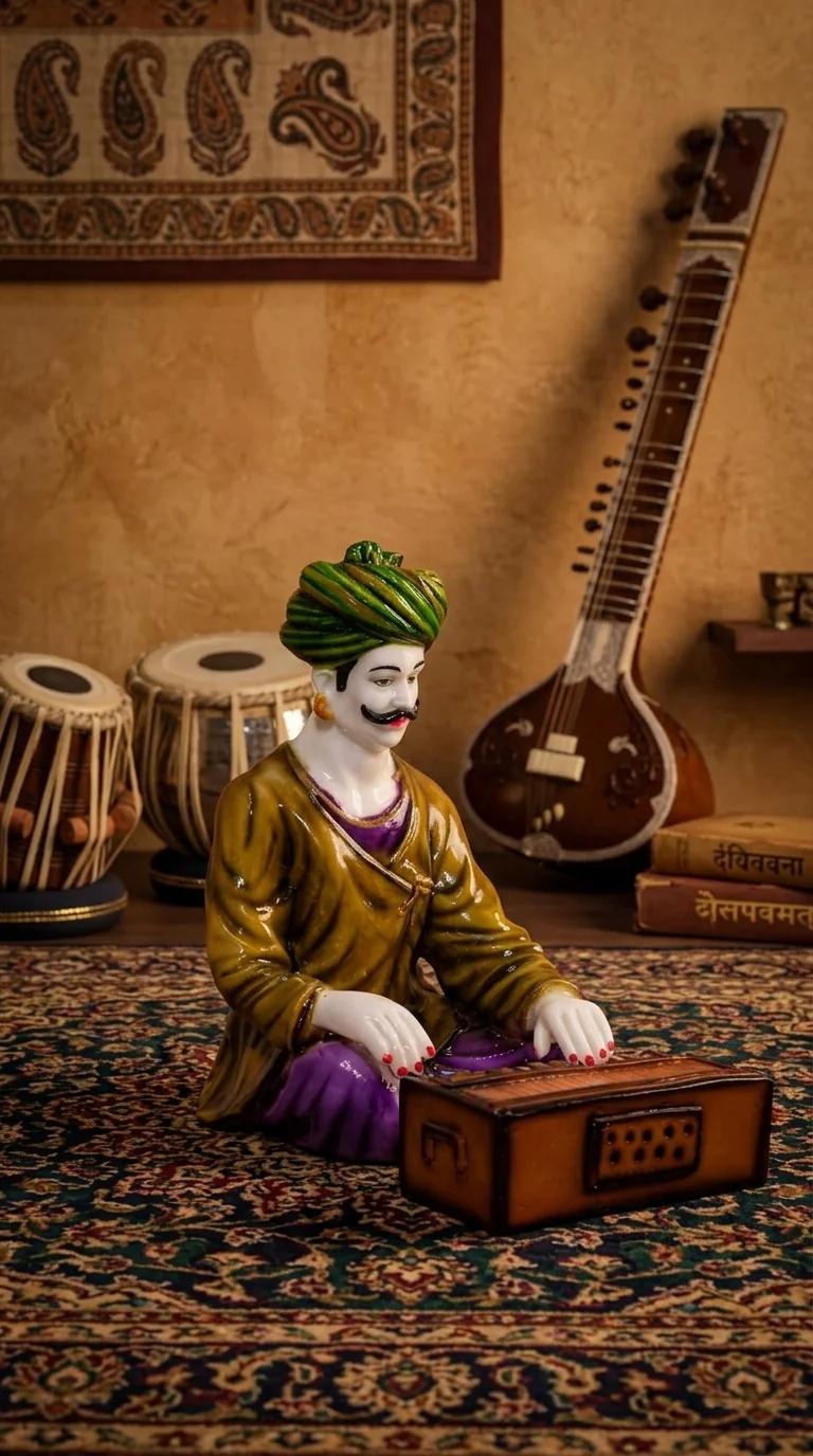 MH Decors Elegant Harmonium Playing Villager Showpiece for Tabletop and Home Decor