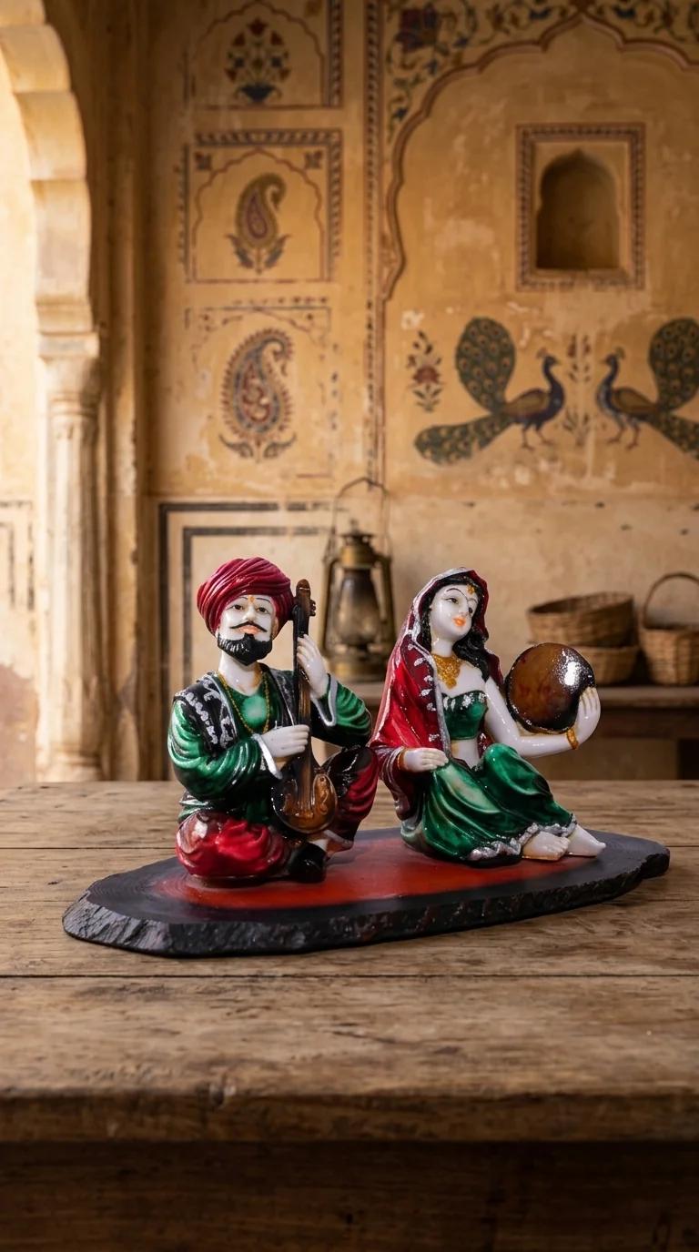 MH Decors Elegant Punjabi Couple Playing Sitar Statue for Home Interior Decoration