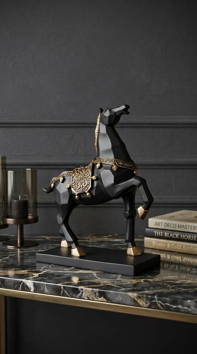 MH Decors Elegant Black and Gold Horse Showpiece for Home and Office Decoration