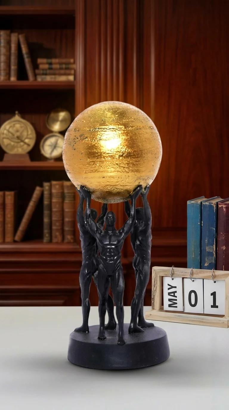 MH Decors Elegant Teamwork Sculpture of Three Men Carrying Globe for Office/Home