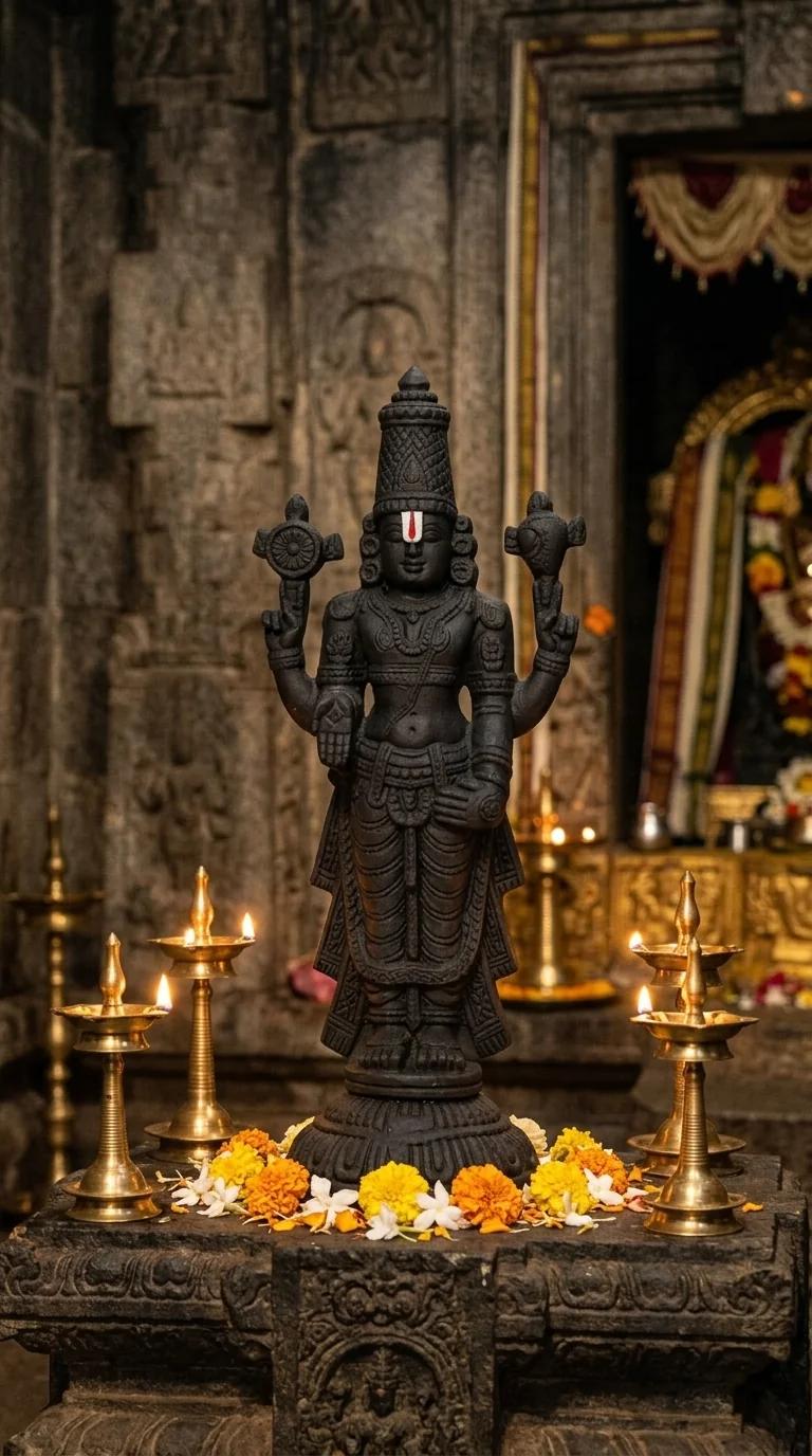 Value Gifts Elegant Black Polish Venkateswara Swamy Idol for Pooja Room and Car Display