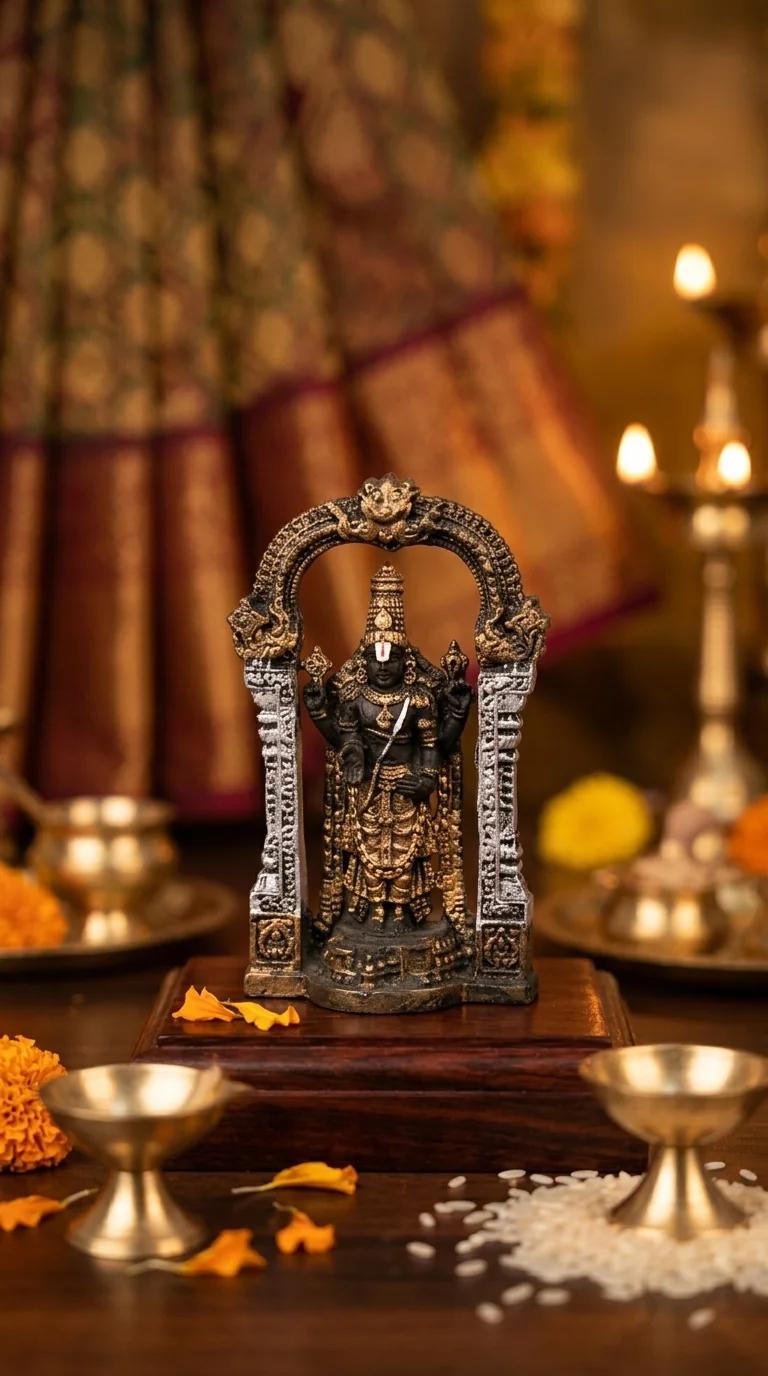 Value Gifts Lord Balaji Idol with Arch for Home Pooja Room Decor