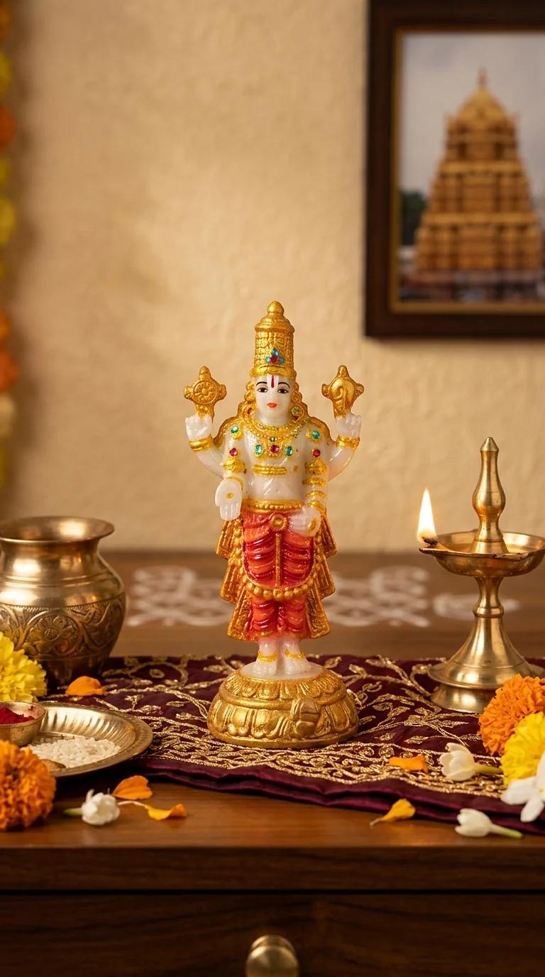 Value Gifts Elegant Rediyam Colour Lord Venkateswara Idol for Pooja Room and Car Decor