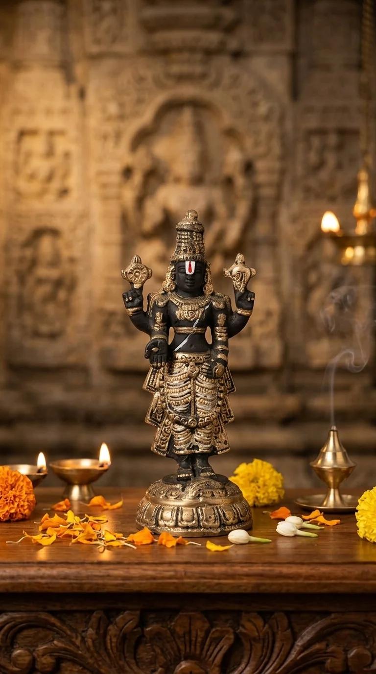 Value Gifts Elegant Gold Finish Lord Venkateswara Idol for Home Pooja Room and Car Decor