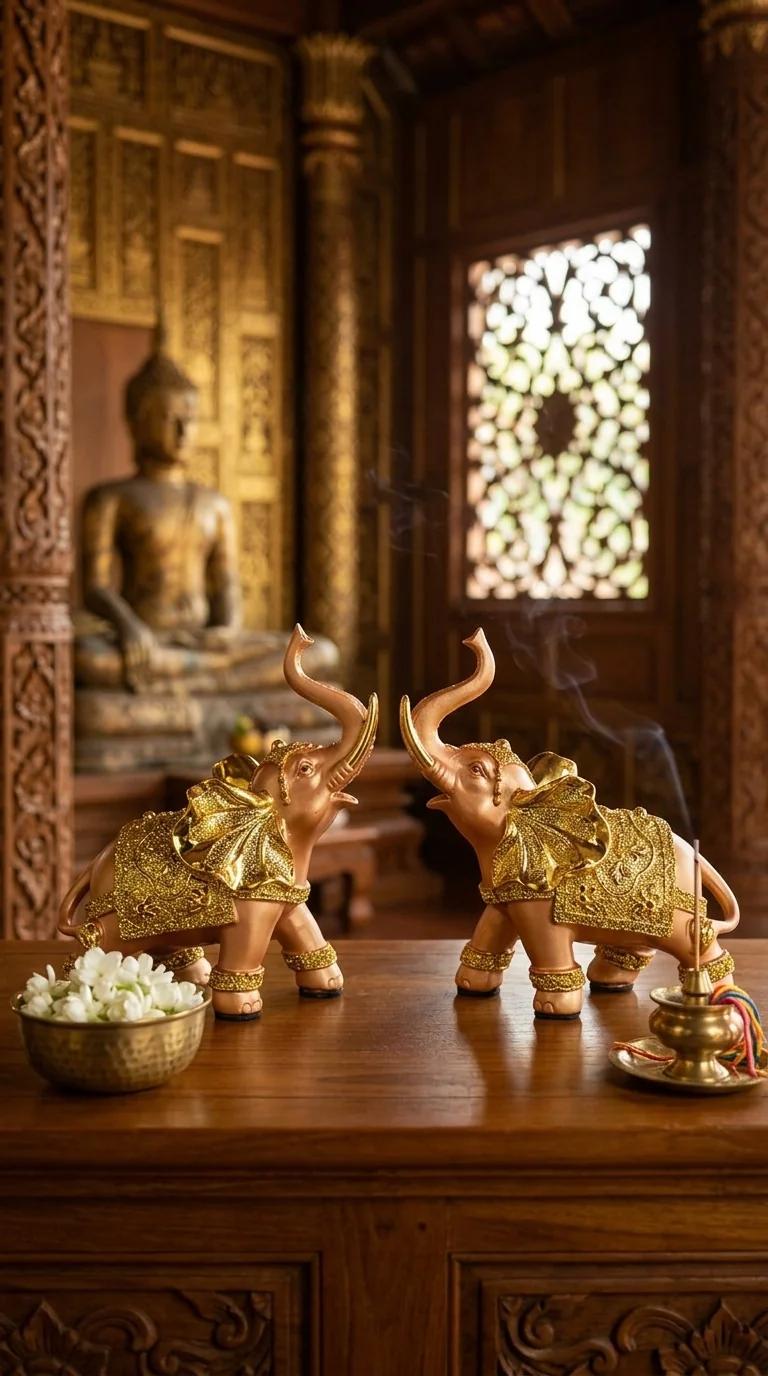 Value Gifts Decorative Golden Elephant Pair Statue for Home and Office Table