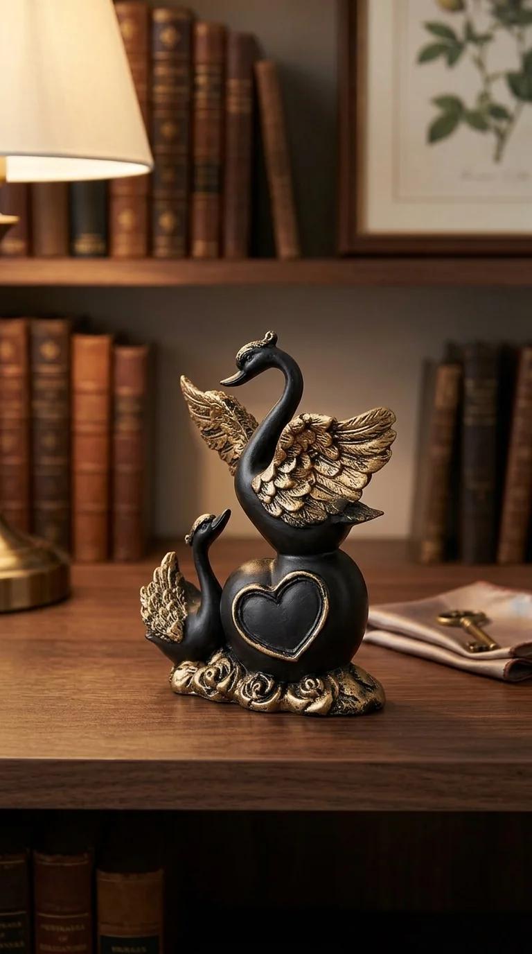 Value Gifts Elegant Swan Heart Couple Figurines for Tabletop and Gift Ideas