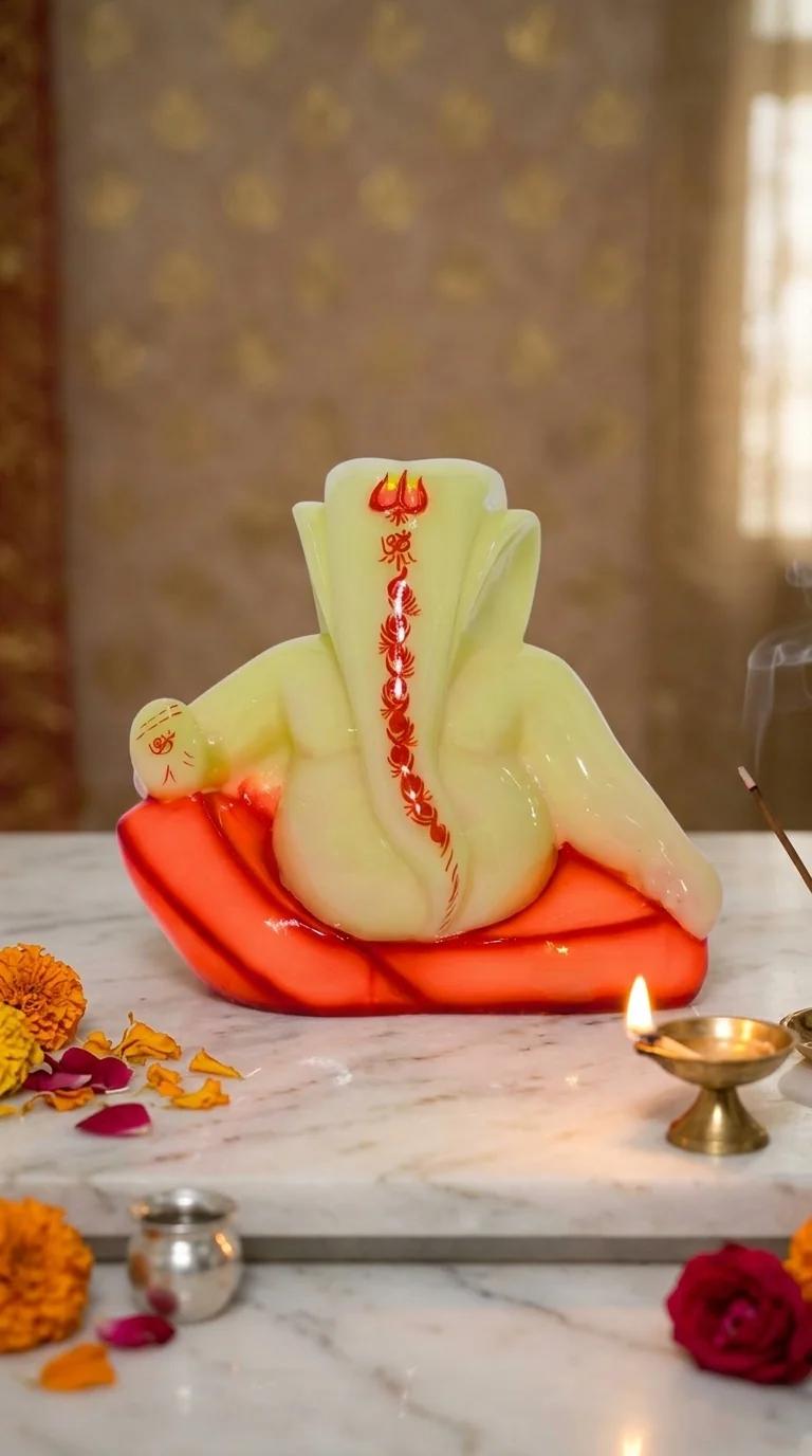 Value Gifts Handcrafted Medium Orange Ganesha Statue for Home and Office Decoration