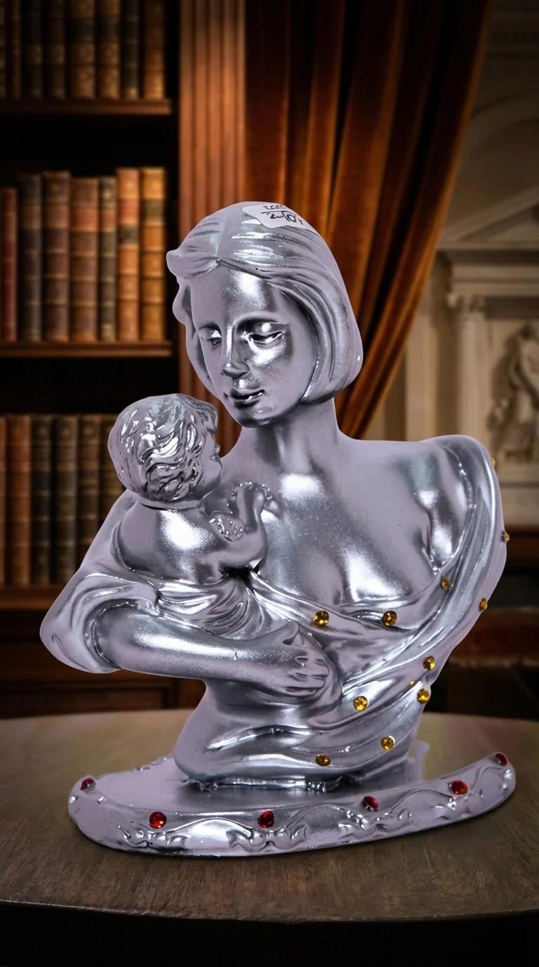 Value Gifts Premium Silver Mother and Child Showpiece for Home and Gift Occasion