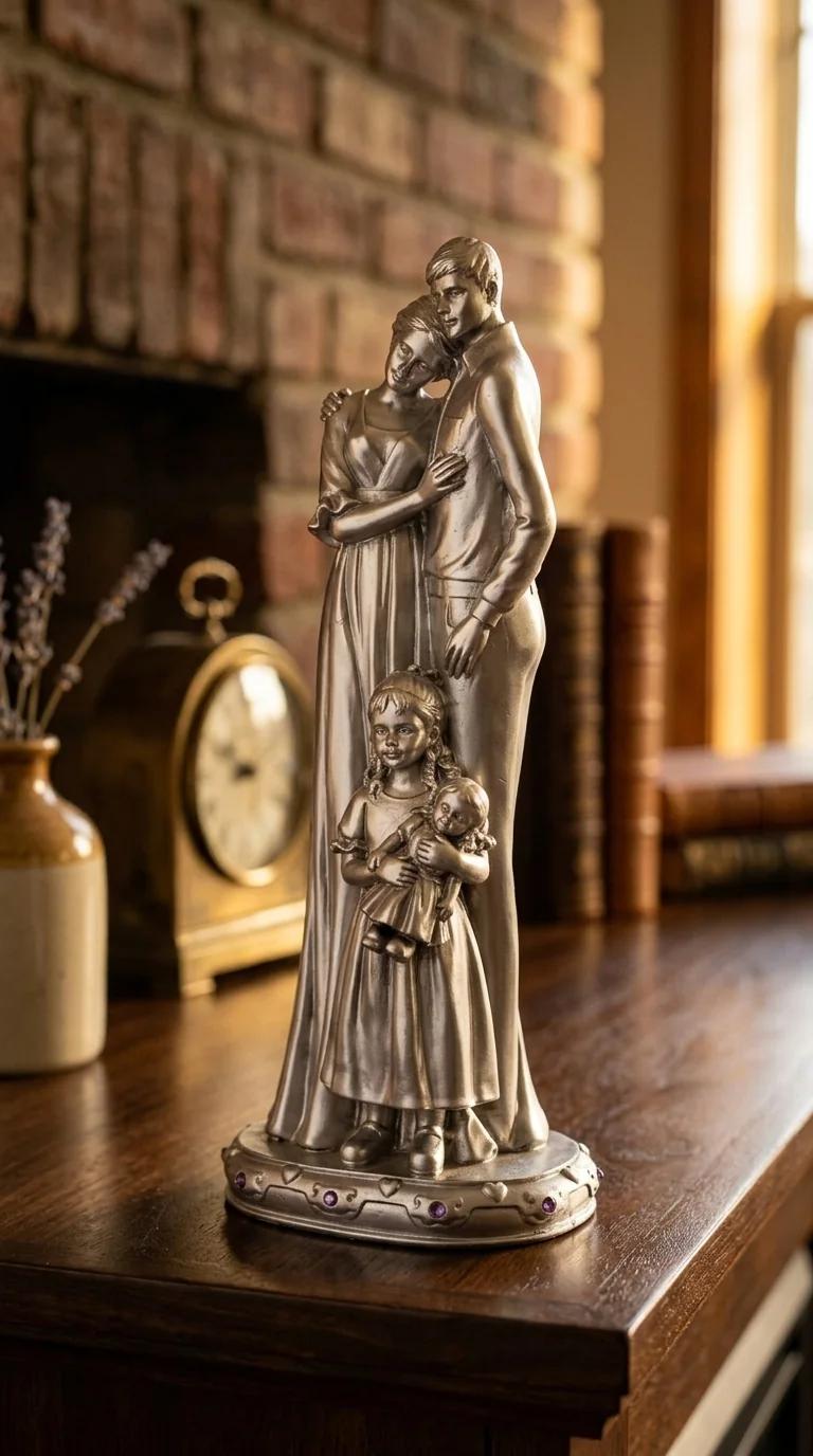 Value Gifts Elegant Silver Family Figurine of Parents and Daughter for Tabletop and Gift
