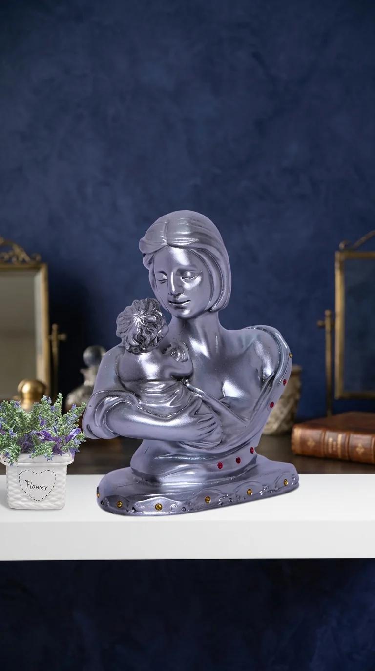 Value Gifts Elegant Silver Mother and Child Showpiece Small Size for Home and Gift