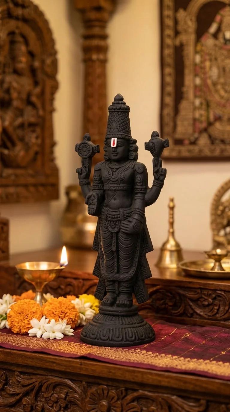 MH Decors Elegant Black Polished Venkateswara Idol Showpiece for Home and Car Decor