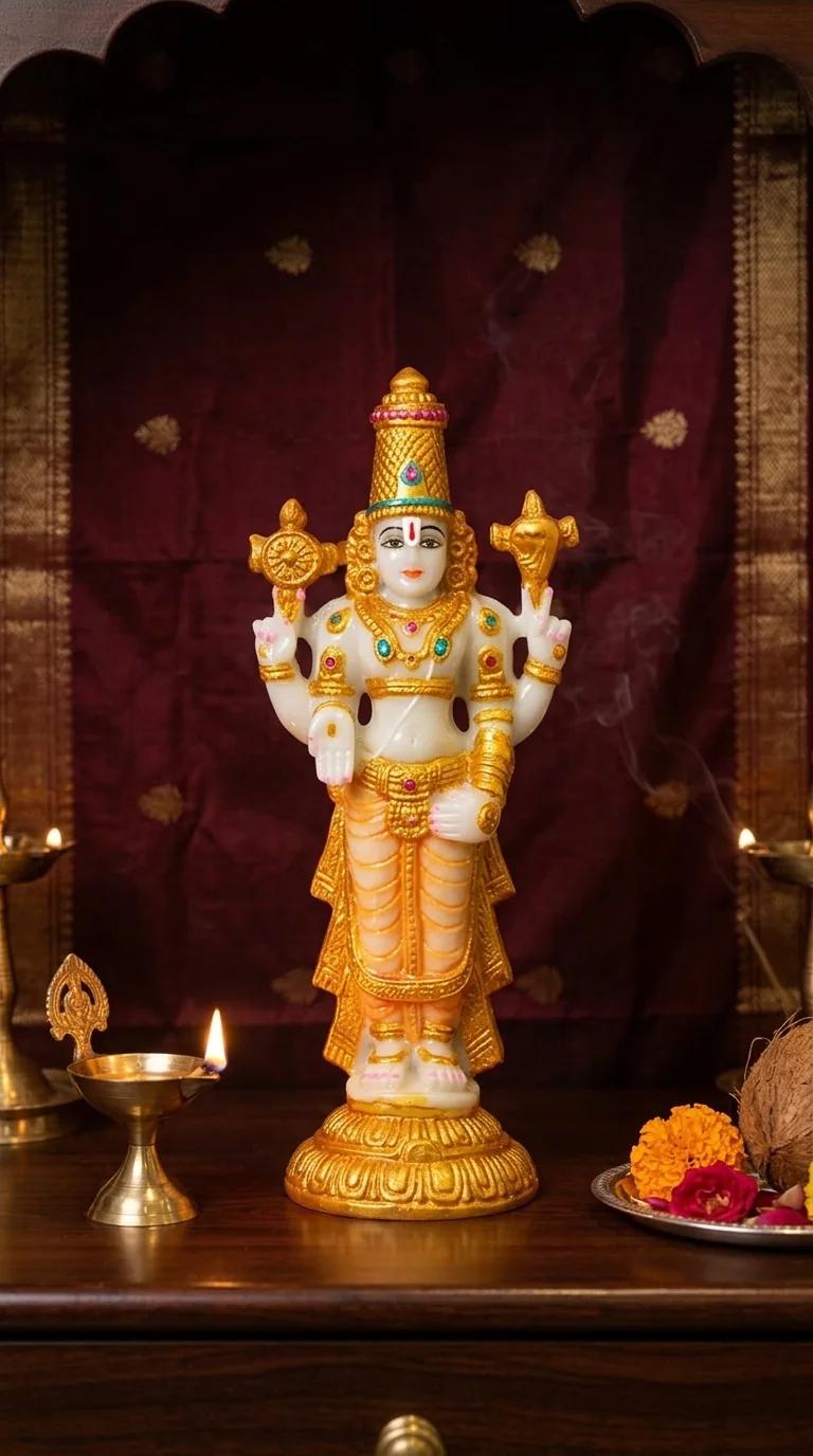 MH Decors Elegant Gold Venkateswara Idol Showpiece for Pooja Room and Home Decor